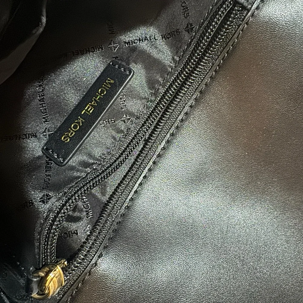 Michael Kors Black Leather Crossbody with Beige Logo Strap